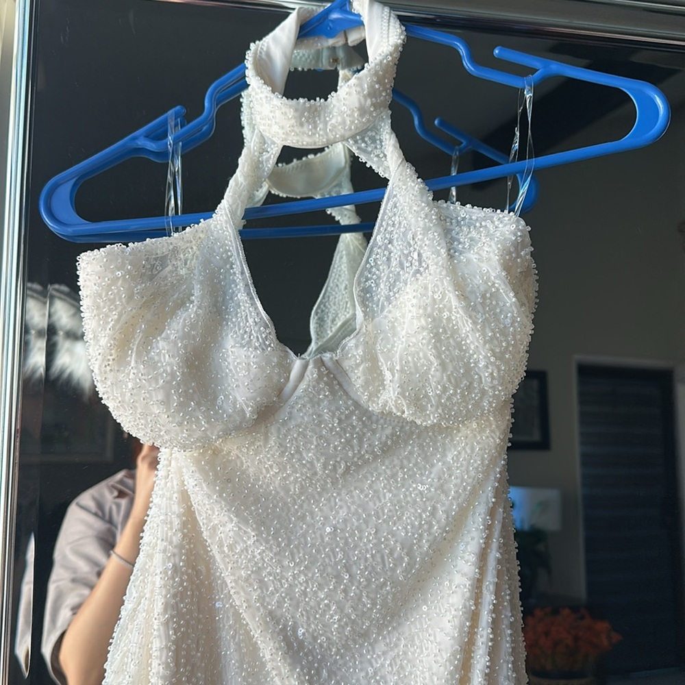 Oh Polly White beaded Maxi bodycon dress